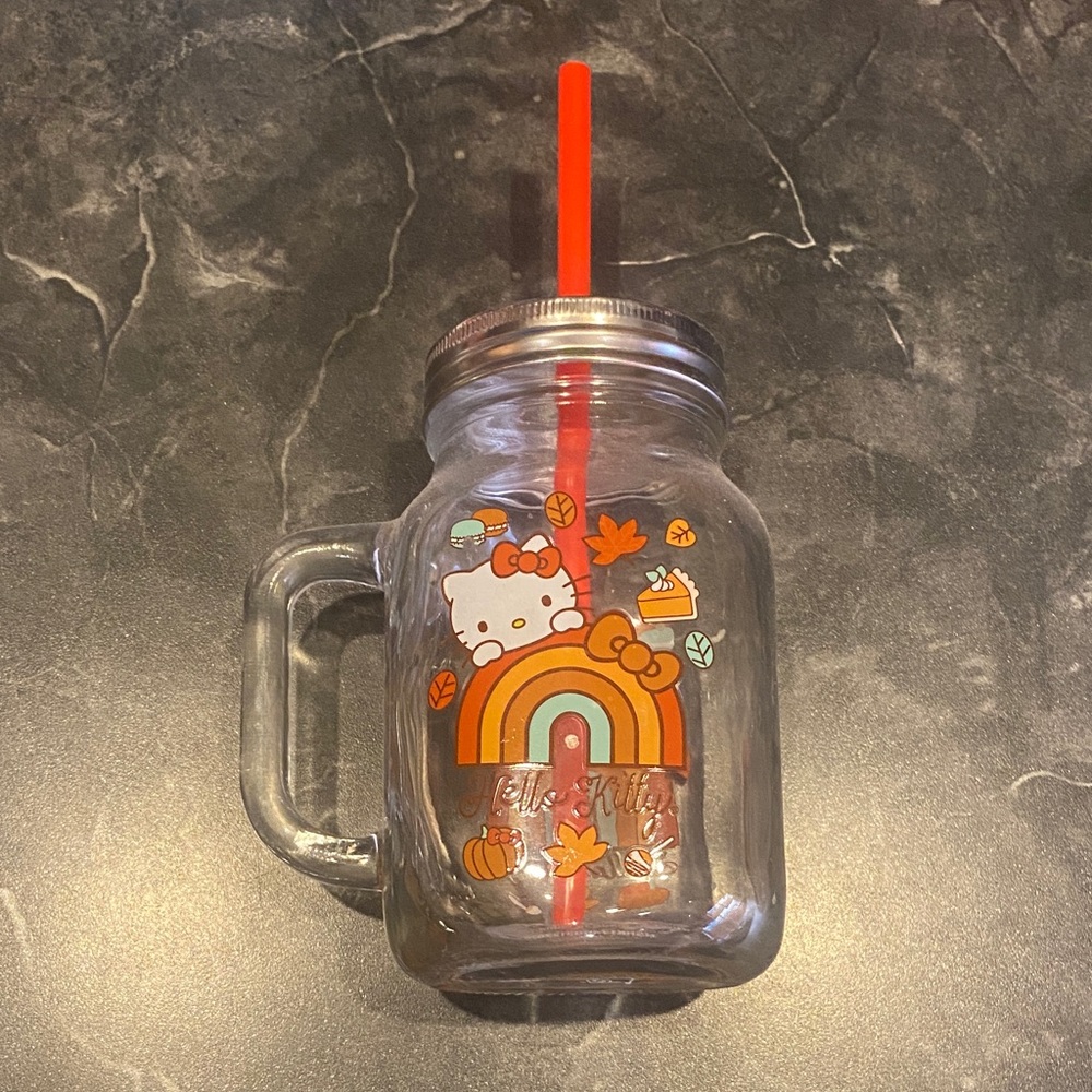 Hello Kitty Collectable Glass 🍁 Fall Mason Jar Cup
